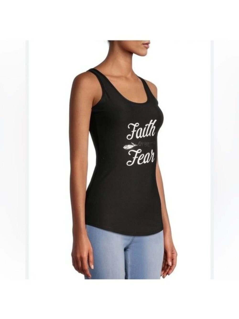Faith Over Fear Black Tank Top XL No Boundaries Womens Casual Sleeveless Stretch